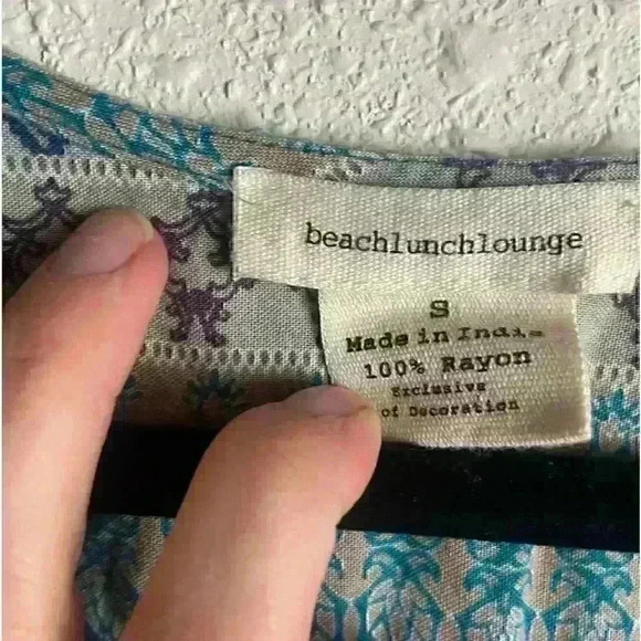 Beach Lunch Lounge Size Small Tank Dress Rayon Bohemian Morrocan Costal Blue - Picture 5 of 6